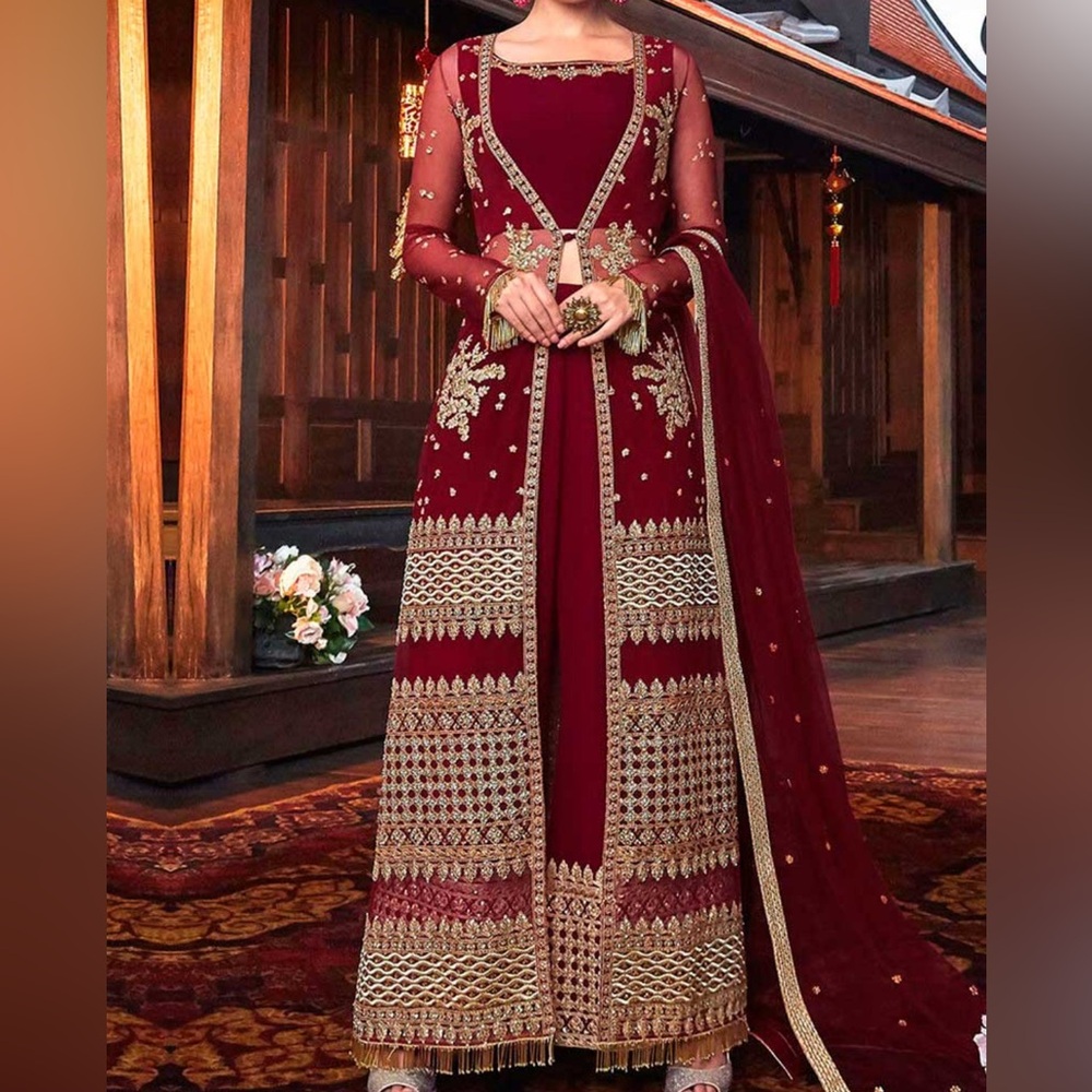 Elegant Maroon Embroidered Women's suit